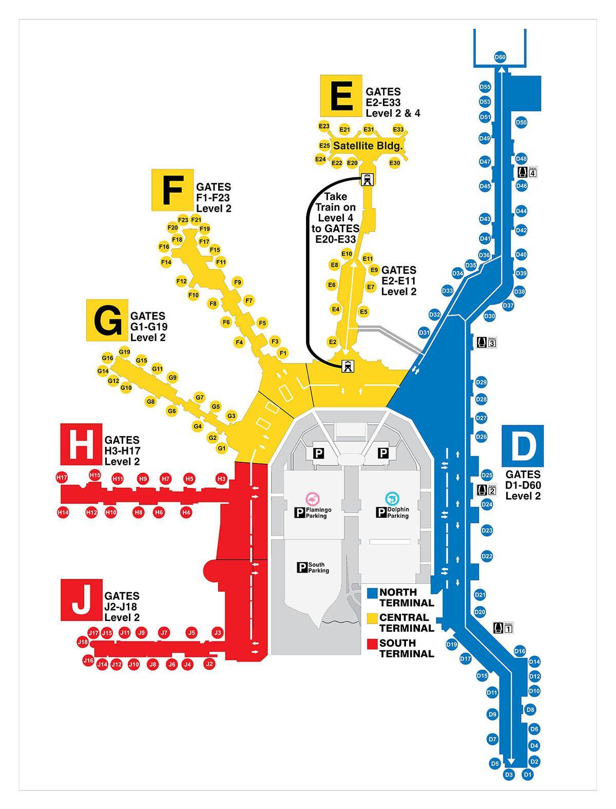 Mappa del terminal dell'aeroporto di Miami
