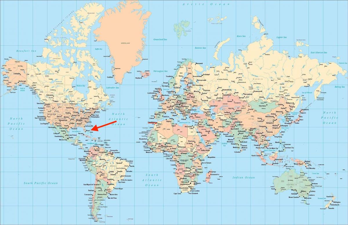 Posizione di Miami sulla mappa del mondo