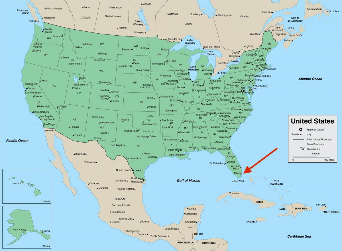 Miami su Florida - Mappa degli Stati Uniti
